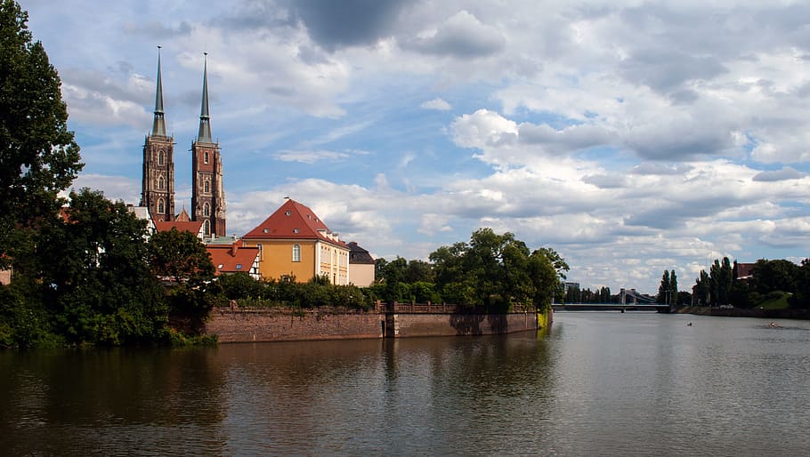 Wroclaw, Gereja, Sungai, Kota Tua, atau, panorama, kota tua bersejarah, arsitektur, eksterior bangunan, struktur buatan