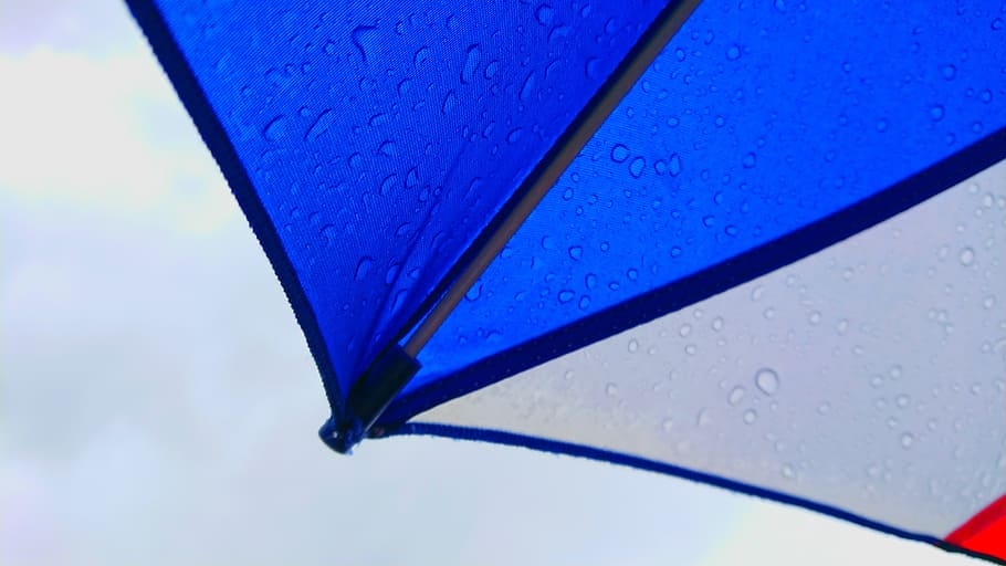 hujan, berawan, payung, shizuku, drop, penuh warna, biru, putih, musim hujan, basah