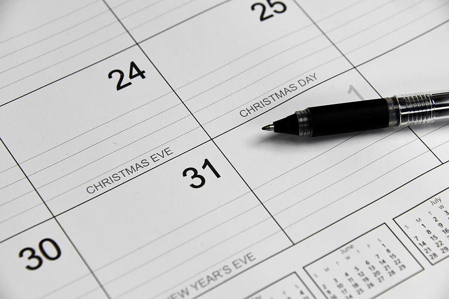 calendário, natal, véspera de ano novo, data, férias, celebração, programação, evento, registrar, número