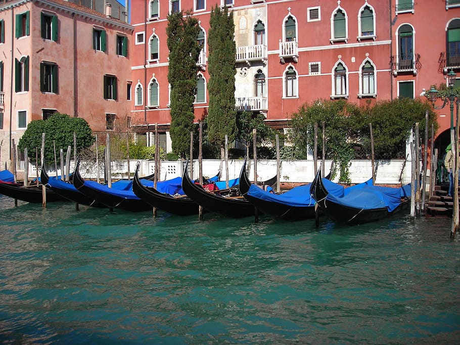 Gondolas, Venesia, Sungai, Rumah, Italia, air, berperahu, venesia - Italia, kanal, gondola