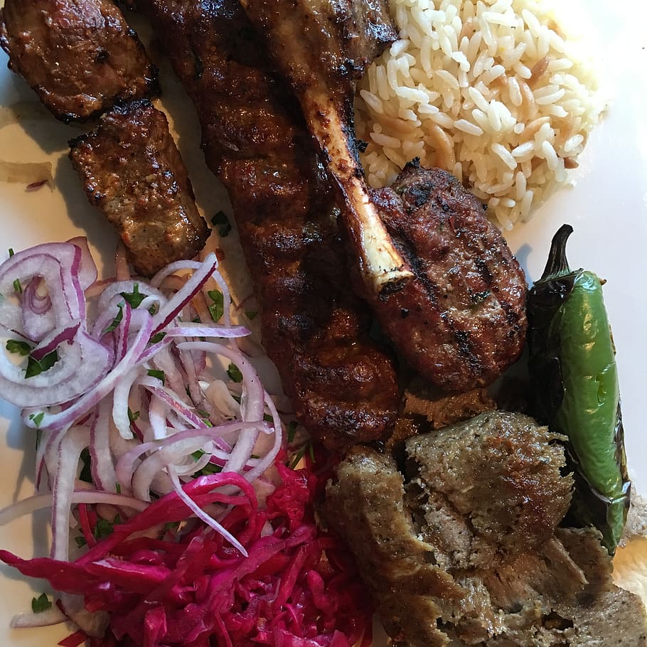 lamb, shish, kebob, mediterranean, russian, barbecue, food, meat, grilled, grill