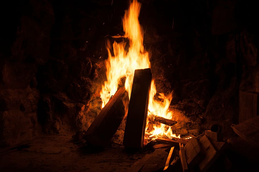 open fire, fire, wood, burn, blaze, flame, fireplace, romantic, wood fire, heat