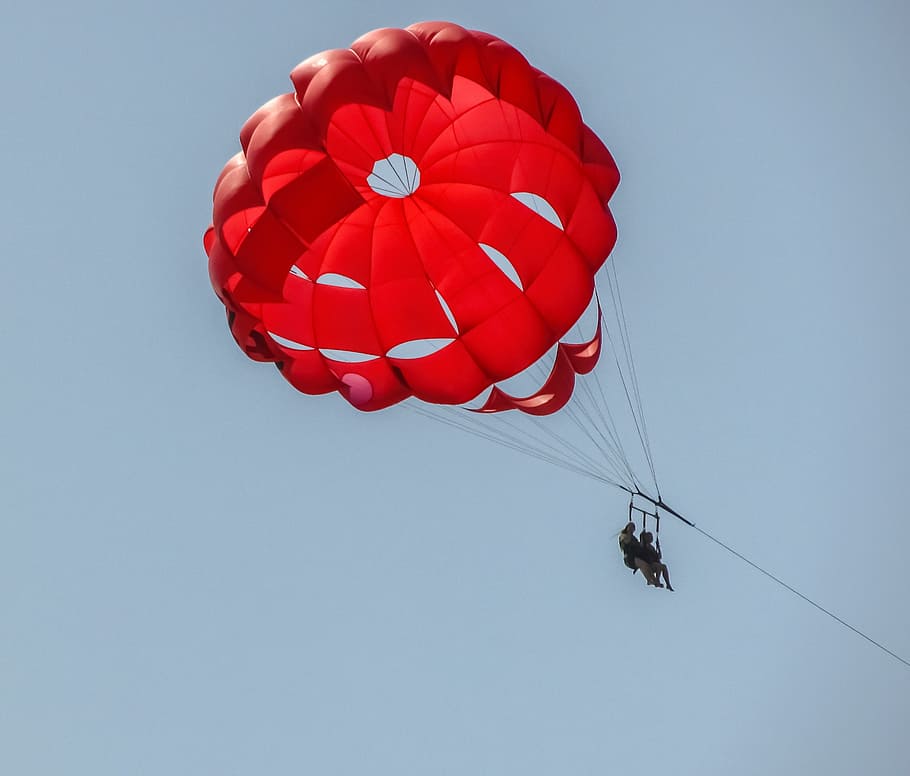 parachute, paragliding, red, balloon, sky, sport, activity, vacation, recreation, summer