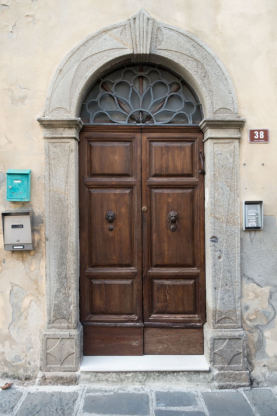 beige, concrete, building, brown, wooden, door, input, wood, house entrance, front door