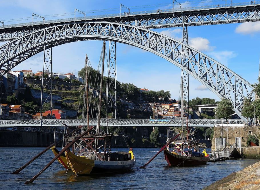 porto, portugal, bridge, boat, transportation, connection, water, built structure, nautical vessel, architecture