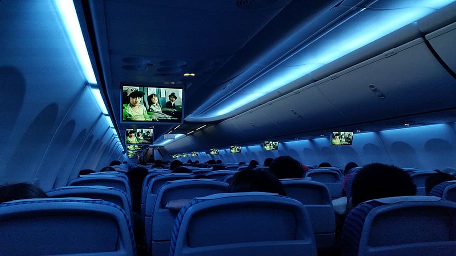 avião, avião vazio, bordo, viagem, transporte, voar, cabine, economia, meio de transporte, grupo de pessoas