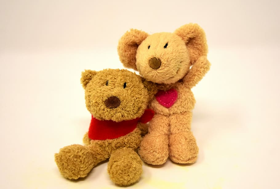 two, brown, bear, plush, toys, teddy, mouse, heart, love, stuffed animal