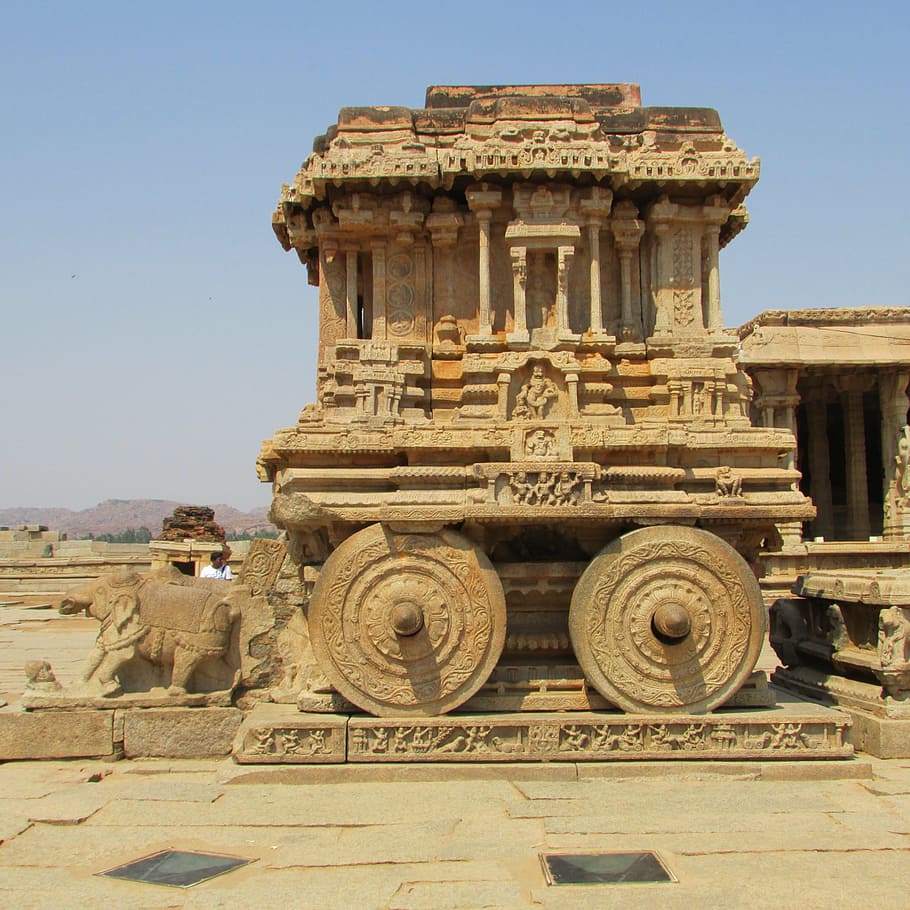 rock chariot, hampi, unesco world heritage, india, temple, ruins, architecture, art and craft, built structure, sculpture