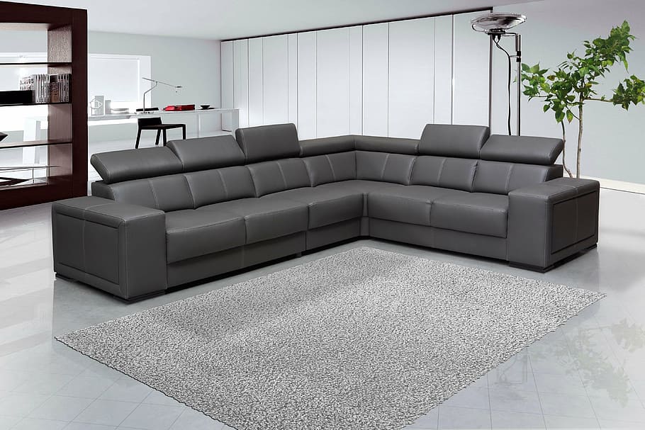 gray, leather, sectional, sofa, interior design, leaving room, furniture, carpet, modern, living Room