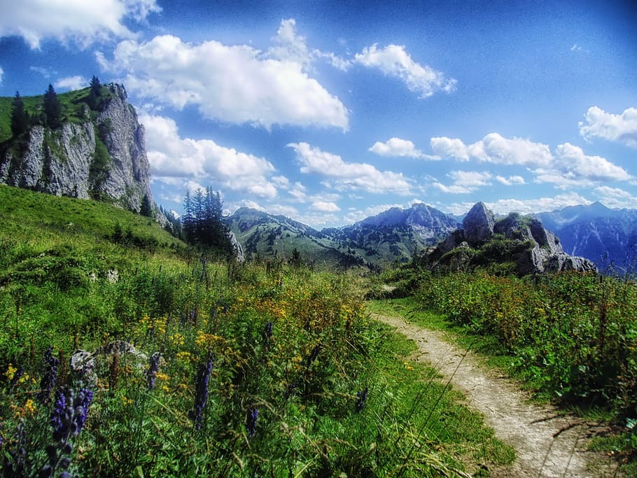 Austria, Landscape, Scenic, Sky, clouds mountain, path, trail, hdr, summer, spring