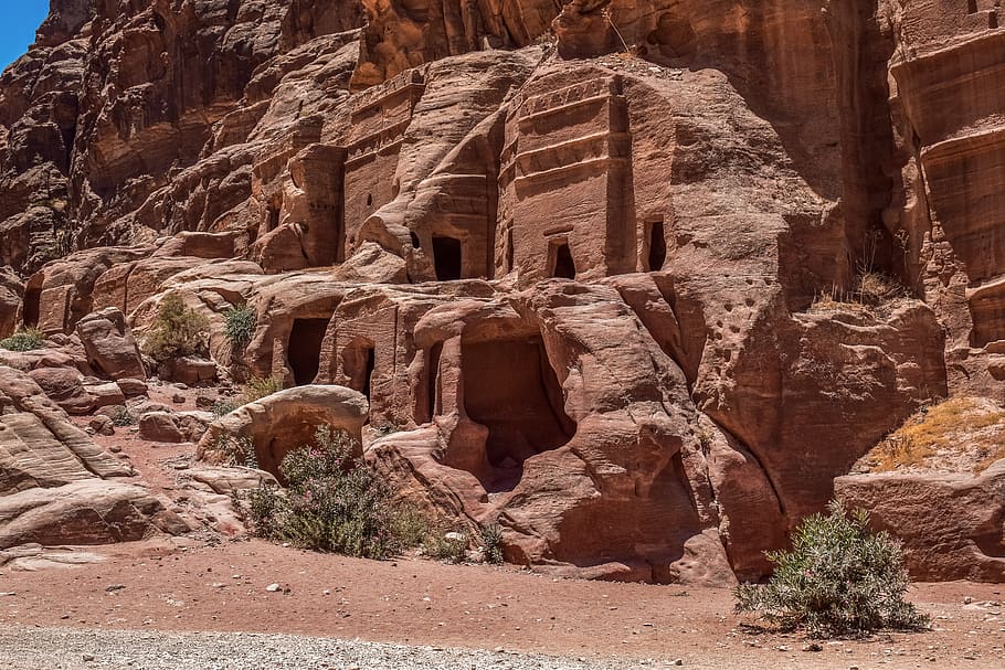 petra, jordan, caves, ancient, monument, architecture, landmark, desert, culture, facade