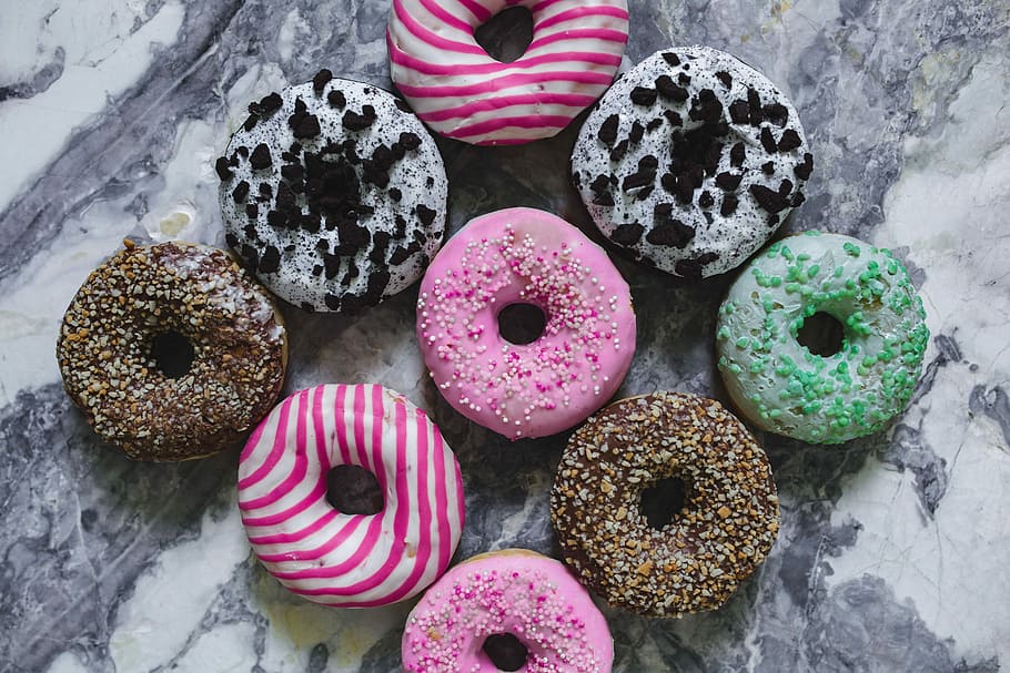 colorful donuts, Colorful, donuts, cute, sweet, tasty, delicious, baked, doughnut, donut