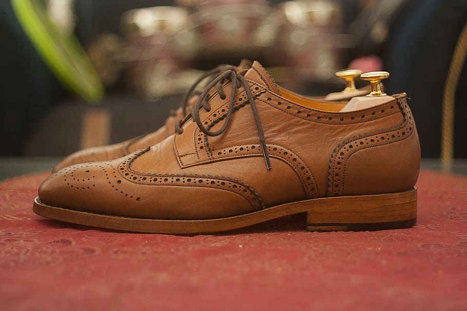 pair, brown, leather wingtip shoes, red, textile, wingtip, dress shoes, leather shoes, full grain, derby