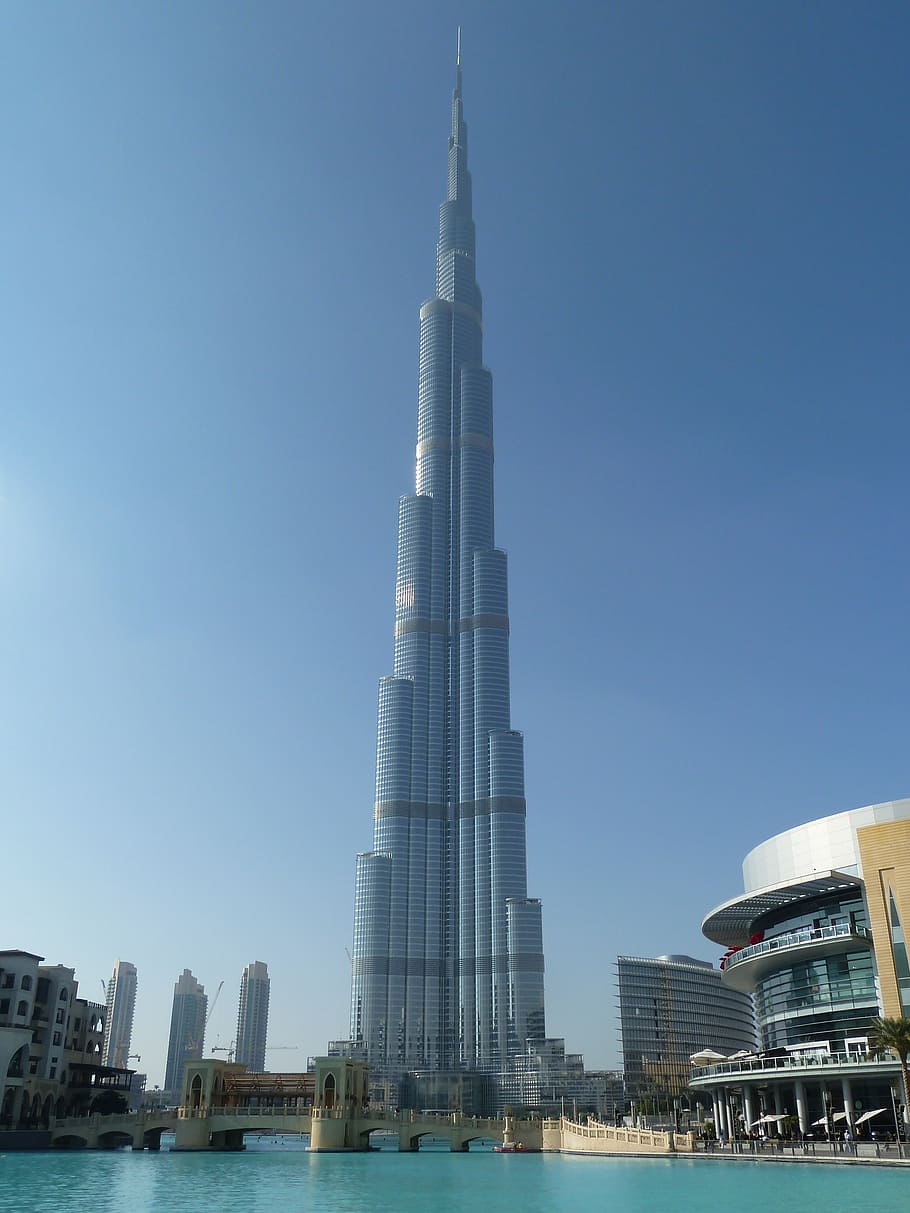 rendah, sudut burj khalifa, dubai, siang hari, bangunan, kota dubai, uae, gedung tertinggi di dunia, rekor, pencakar langit