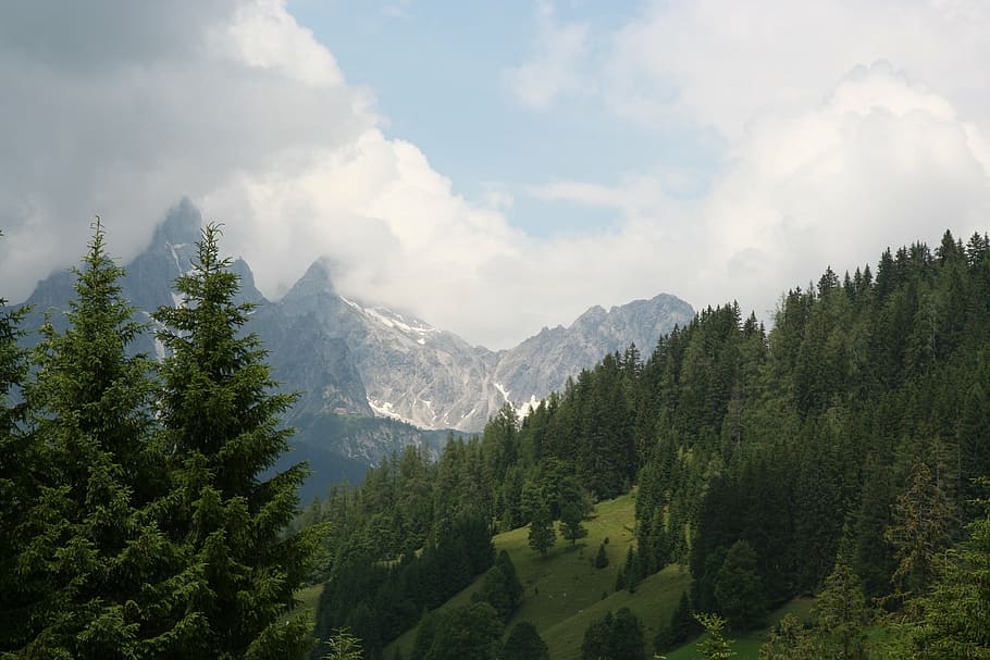nature, mountains, dachstein, alps, mountain, beauty in nature, scenics - nature, tree, plant, cloud - sky