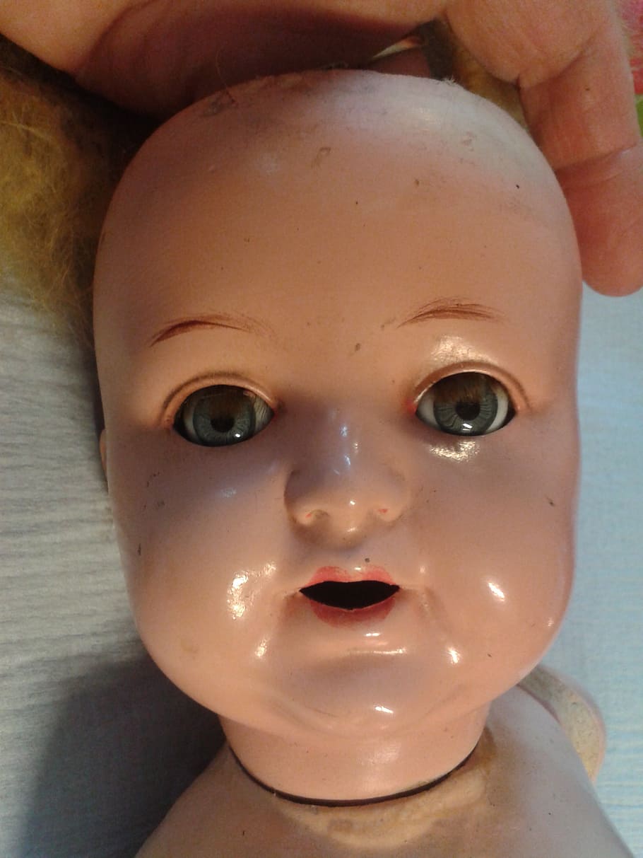 doll, head, face, eyes, old, vintage, grunge, human representation, close-up, representation