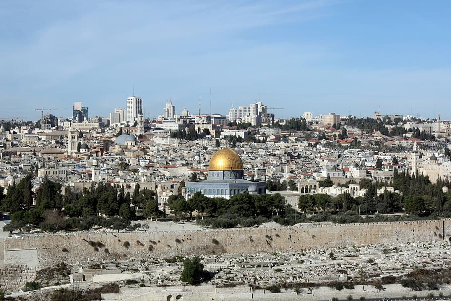 masjid, tengah, kota, masjid al-aqsa, kubah batu, jerusalem, israel, monumen, muslim, panorama