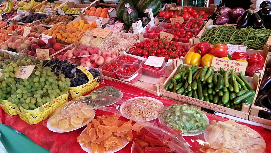 buah-buahan, pasar, vitamin, makanan, Venesia, makan, italia, pasar petani lokal, pembelian, kios buah