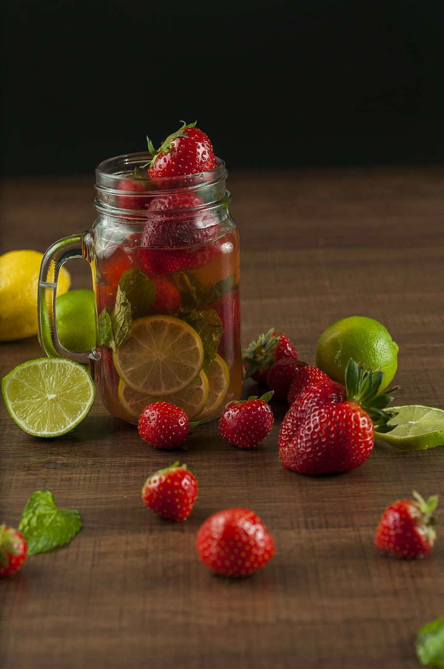 sliced, lemon, strawberries, clear, mason jar, Strawberry, Calamansi, fruit, jar, infused water
