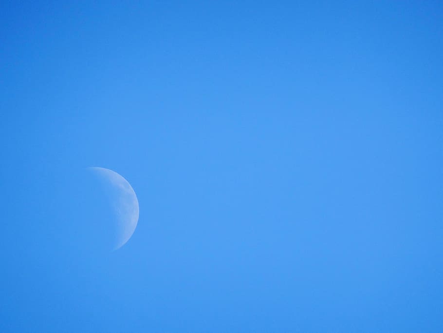 half moon, daytime, moon, clear, blue, sky, copy space, tranquil scene, scenics, tranquility