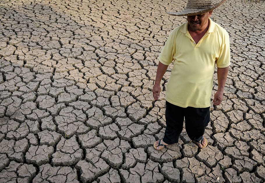 Drought, Asia, Dry, Water, Landscape, nature, one man only, one person, only men, cracked