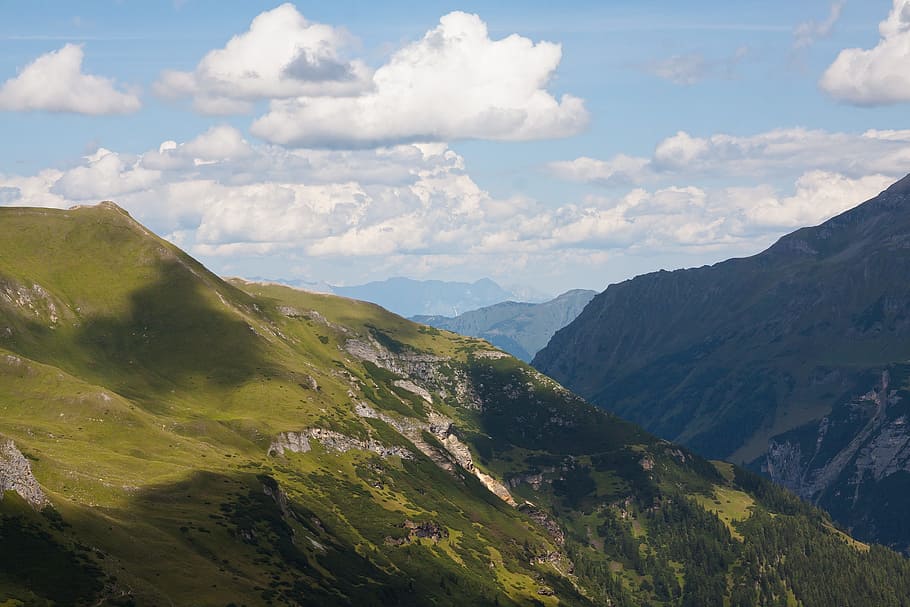 pase, carretera alpina alta, grossglockner, montañas, alpina, austria, nubes, paisaje, sol, bergtour