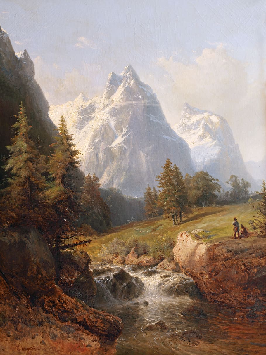 mountain, paint, ancient, painting, landscape, trip, beauty in nature, scenics - nature, nature, environment