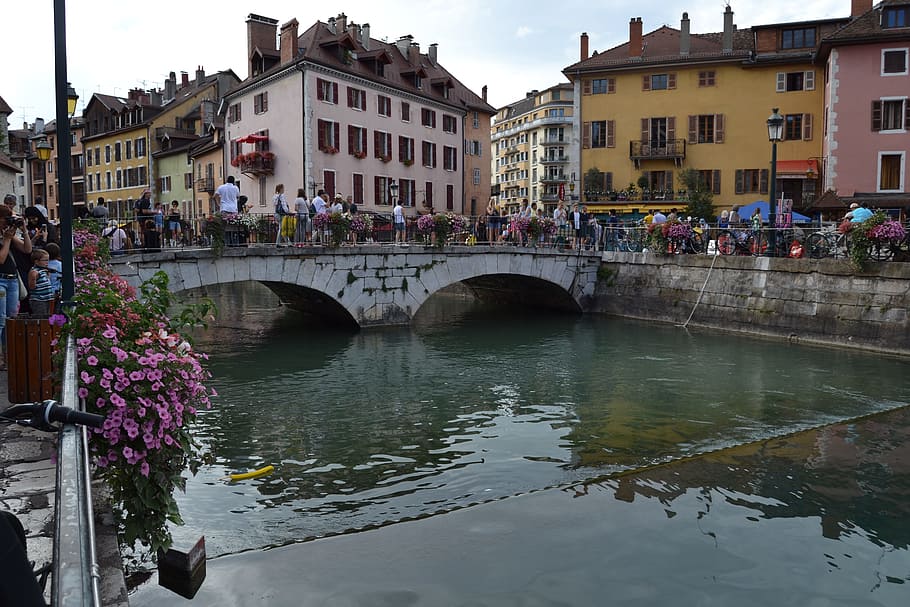 annecy, lake, france, people, tourism, trip, tranquility, bridge, medieval, built structure
