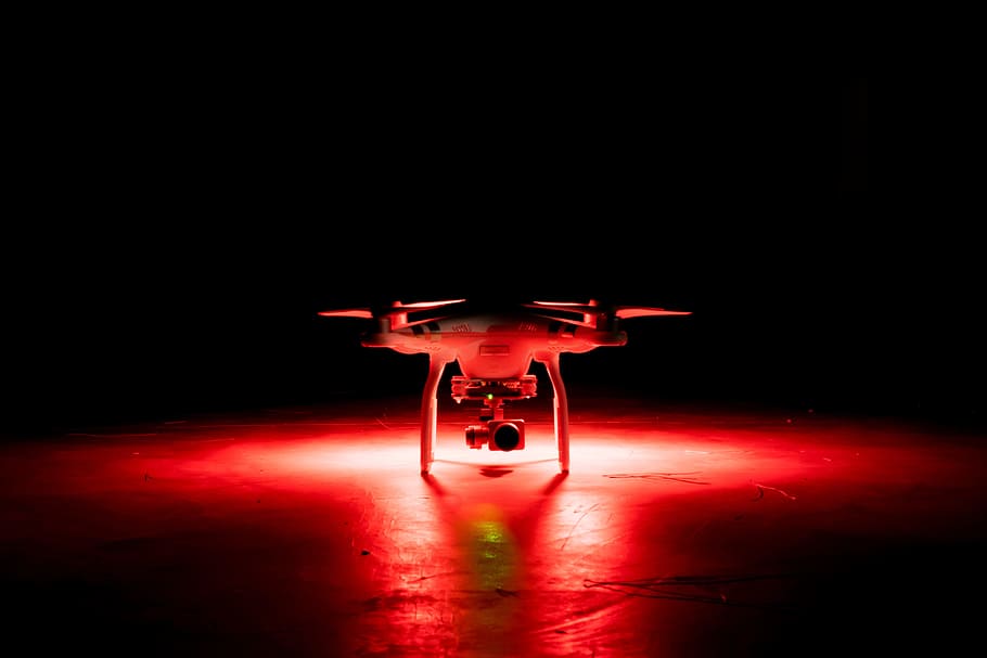 vehículo drone, cámara, equipado, Night shot, drone, vehículo, tecnología, transporte, oscuro, iluminado