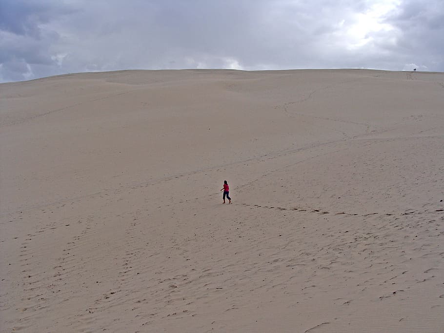 dune, soledad, desert, france, dune du pilat, scenics - nature, land, landscape, real people, sky