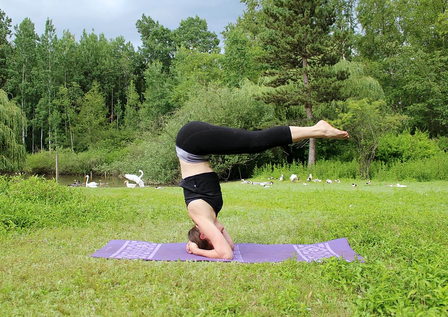 person doing yoga, yoga, headstand, exercise, pose, fitness, girl, lifestyle, woman, relaxation