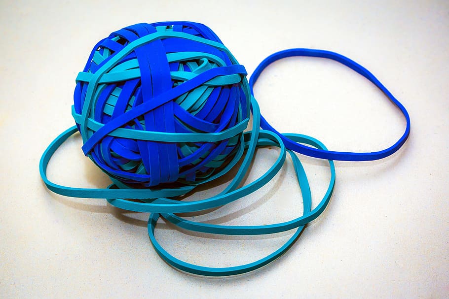 rubber, rubber ring, close, elastic, office supplies, rubber bands, snapping rubber, rubber band, stretchable, blue