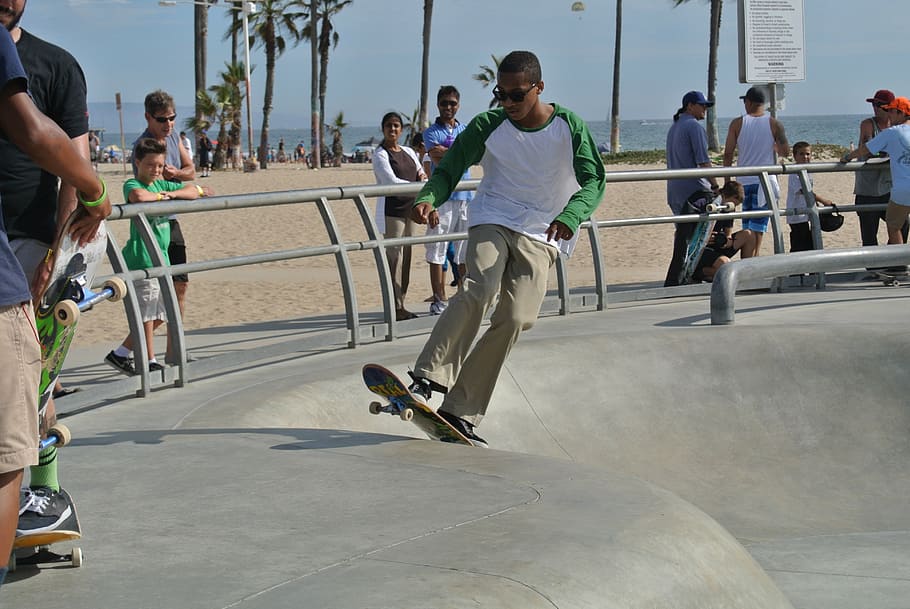 venice beach, skater, skateboard, skateboarding, skatepark, action, youth, motion, los angeles, california