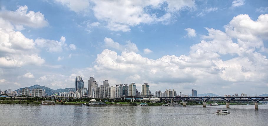 seoul, korea, city, landscape, sky, cloud, building, han river, architecture, built structure