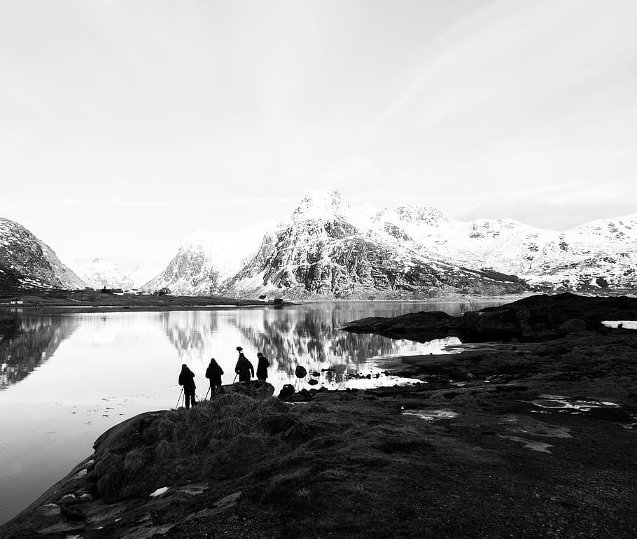 photographers, lofoten, mountain, water, real people, group of people, scenics - nature, lifestyles, leisure activity, beauty in nature