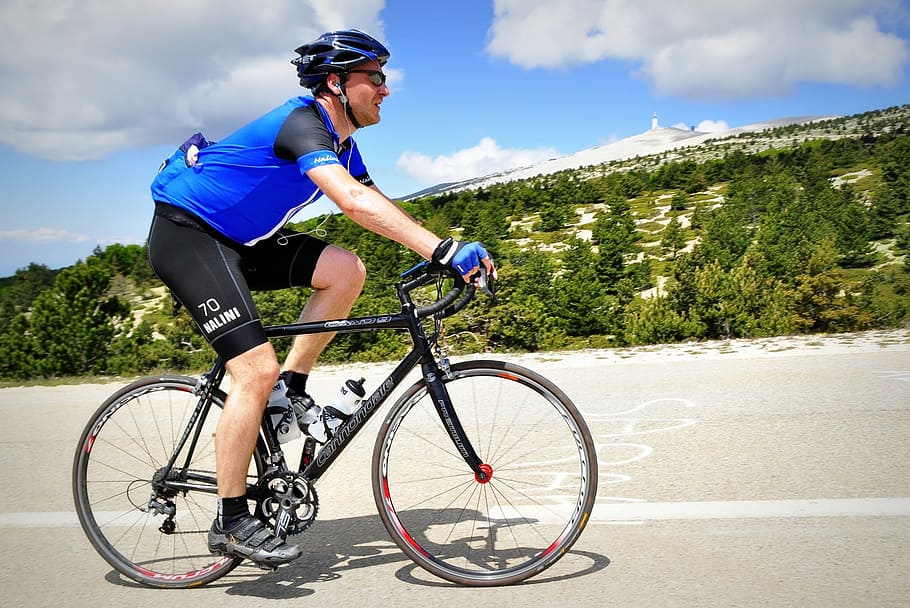 person, riding, bicycle, daytime, cyclist, professional road bicycle racer, cycling, mont ventoux, climb, sports