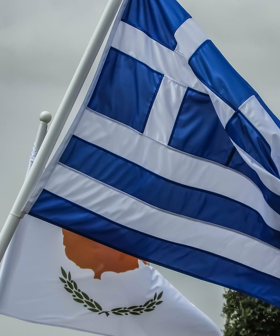 ギリシャの独立記念日, キプロス, お祝い, パレード, フラグ, シンボル, 愛国心, 青, 自然, ストライプ