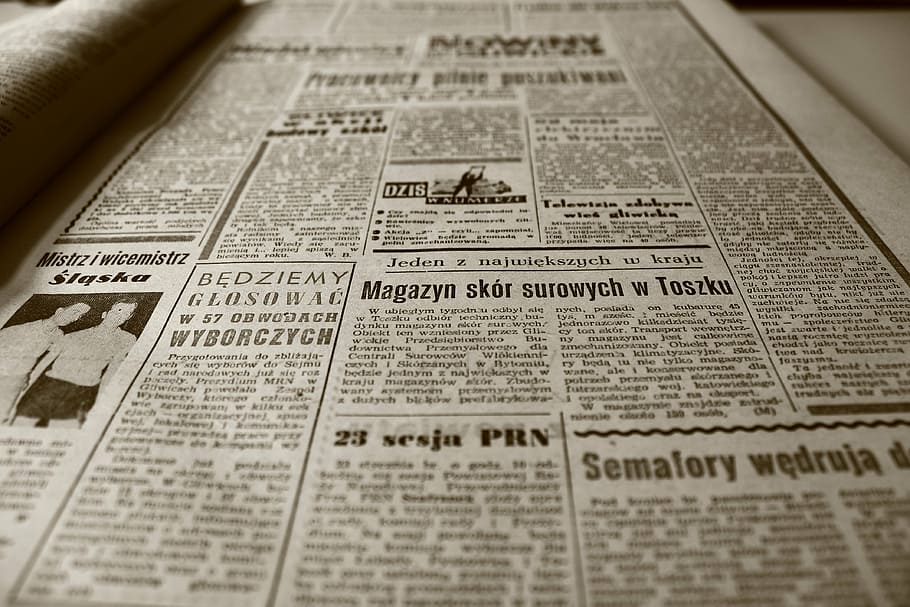 jornal, jornal velho, os anos 60, retro, sépia, velho, nowiny gliwickie, informações, notícias, arquivo
