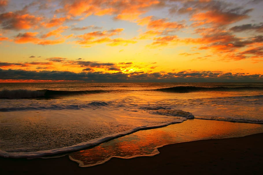 sea, clouds wallpaper, sunrise, waves, ocean, ocean wave, beach, water, nature, sunrise beach