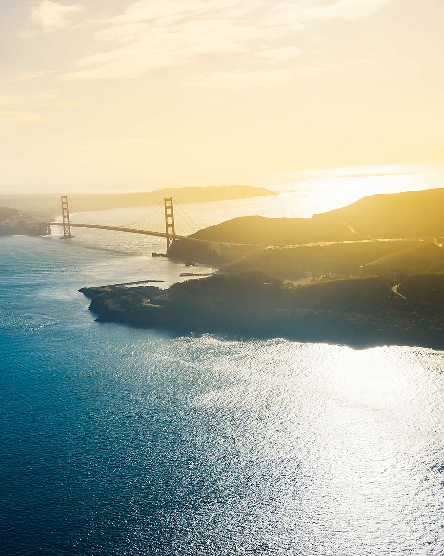 aerial, photography, golden, gate, san francisco, sea, ocean, water, wave, nature