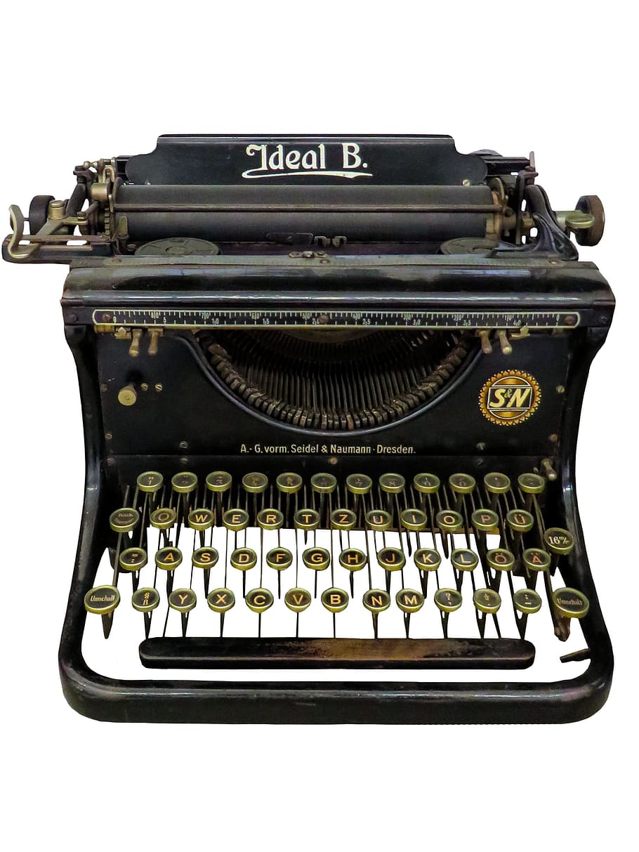 gold, black, b typewriter, gold and black, Ideal, typewriter, leave, old, mechanically, writer
