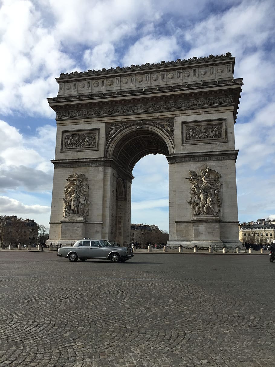 arch of triumph, france, paris, car, motor vehicle, mode of transportation, transportation, architecture, monument, arch