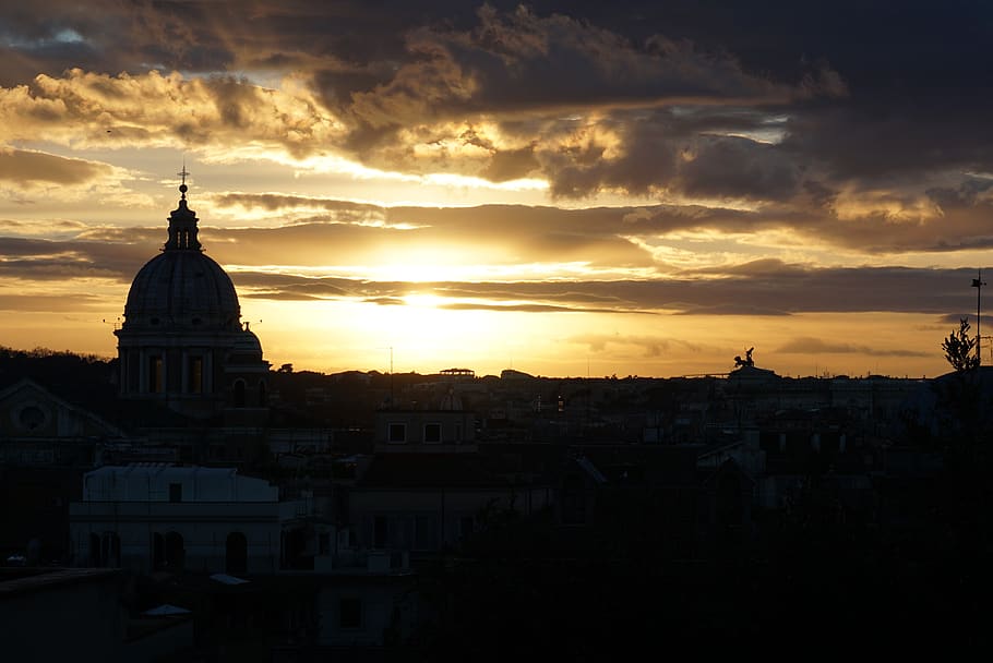 pôr do sol, roma, itália, romano, europa, viajar, à noite, céu, cidade, arquitetura