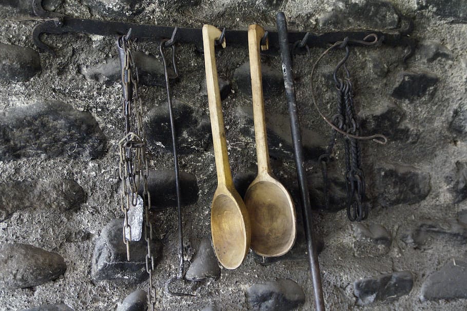 Tool, Wooden Spoon, Dipper, Old, spoon, historically, depend, wall, kitchen Utensil, equipment