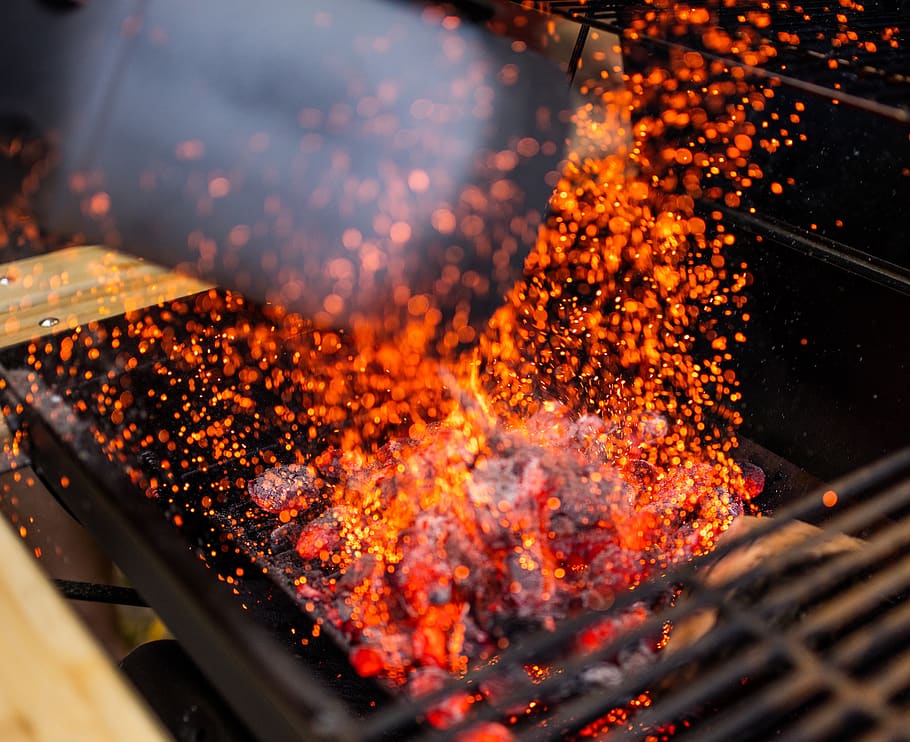 churrasqueira, carvão, fogo, chama quente, queimando, calor - temperatura, queima, chama, fogo - fenômeno natural, sem pessoas