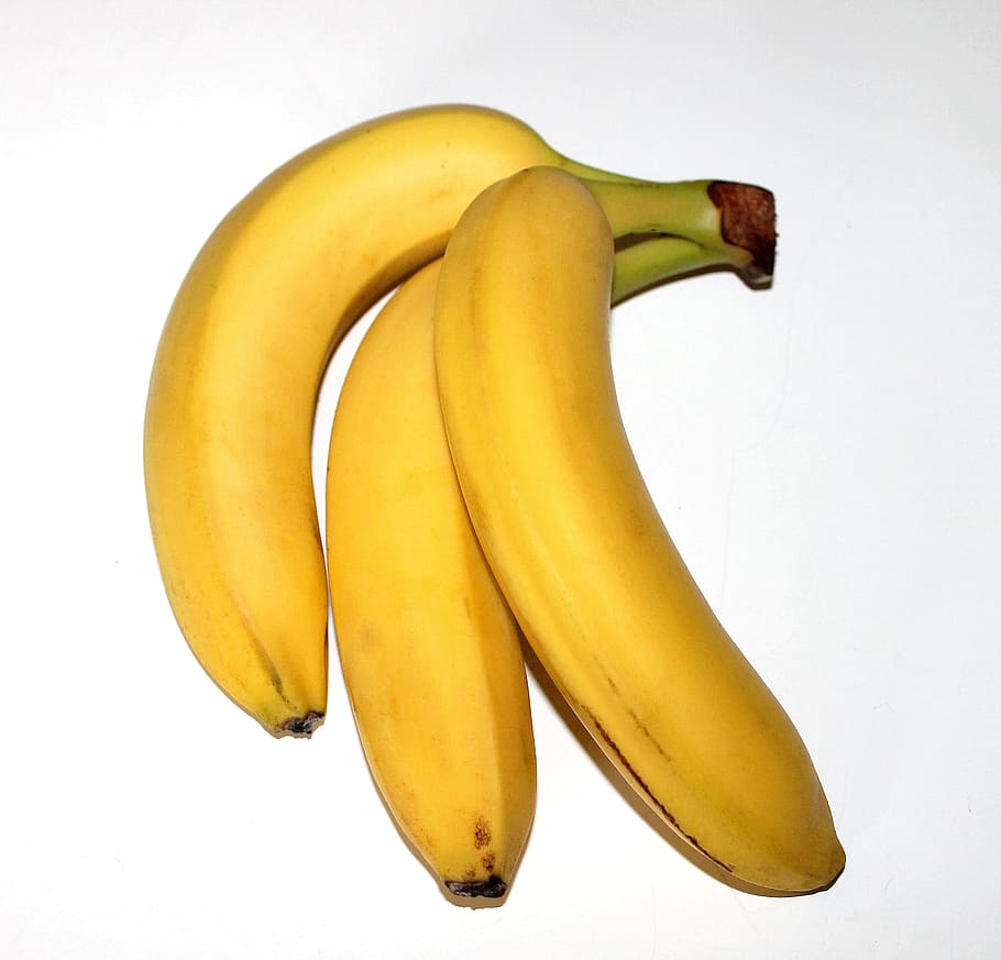 three ripe bananas, bananas, fruit, yellow, fruits, health, food, healthy food, banana, healthy eating