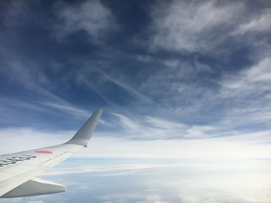 airplane wing, daytime, airplane, airline, travel, trip, blue, sky, flight, cloud - Sky
