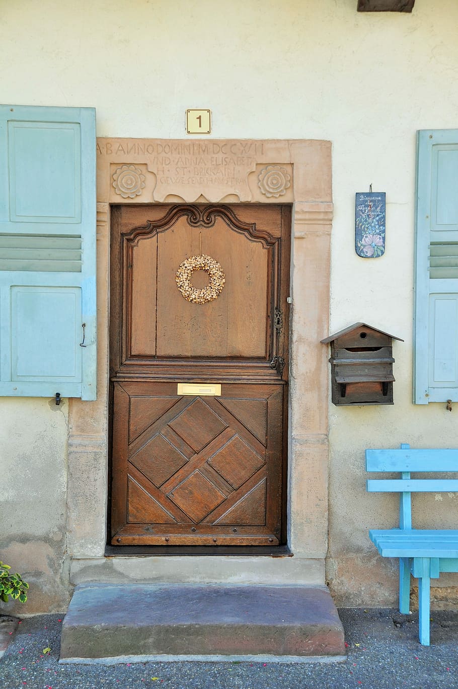 Door, Wooden, Carved, Alsace, wooden door, carved door, house, alsatian house, windows, village