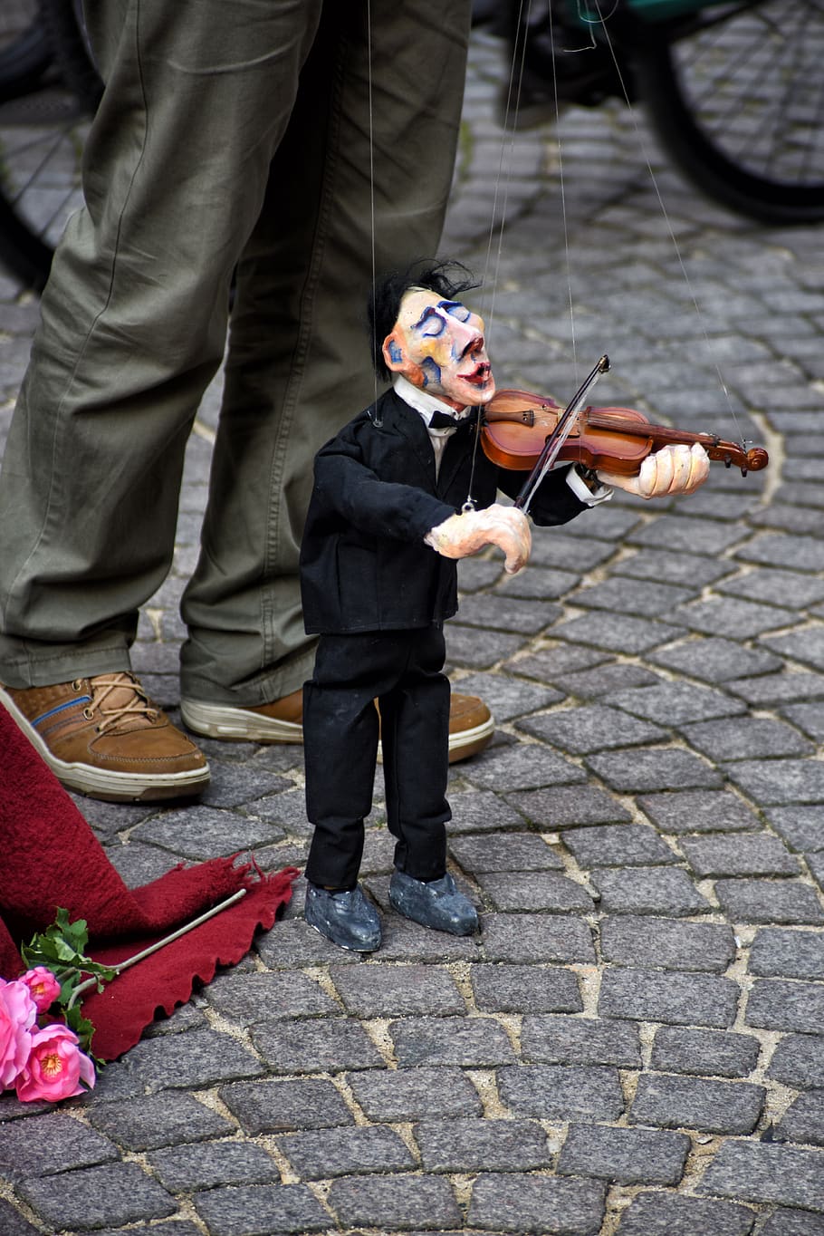 marioneta, violinista, calle, hombres, infancia, dos personas, niño, día, de pie, niños