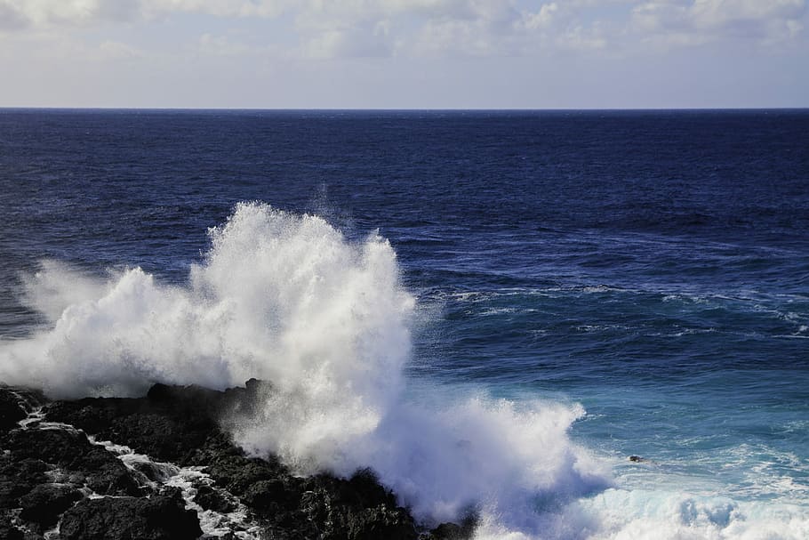 gelombang lautan, siang hari, laut, lautan, air, lanskap, langit, spanyol, lanzarote, pulau-pulau kenari